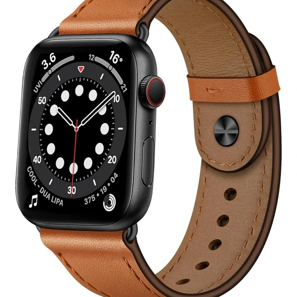 2 Leather Bands Compatible With Apple Watch (Black & Brown)